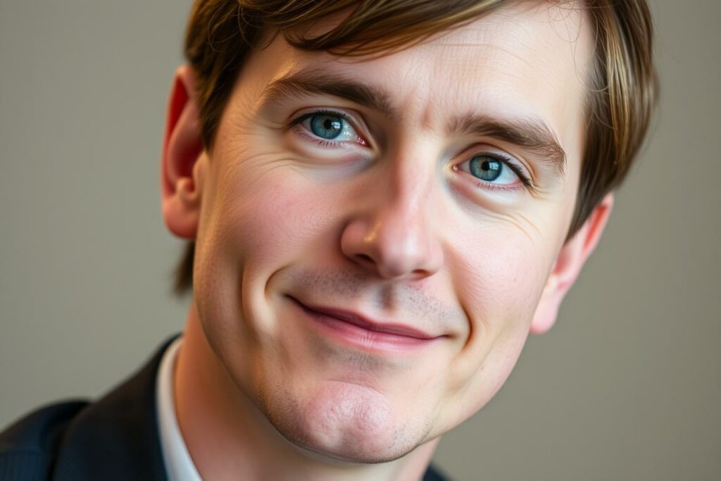 A close-up portrait of Jasper AI Kosten, the lead developer of the Jasper AI text assistant. The subject is framed in an elegant, sophisticated manner, with soft, diffused lighting illuminating his face from the side. The background is blurred and indistinct, placing the focus entirely on Jasper's thoughtful expression and the details of his appearance - his well-groomed hair, subtle smile, and intelligent, piercing gaze. The overall mood is one of professionalism, competence, and authority, reflecting Jasper's expertise and leadership in the field of AI-powered writing tools.
